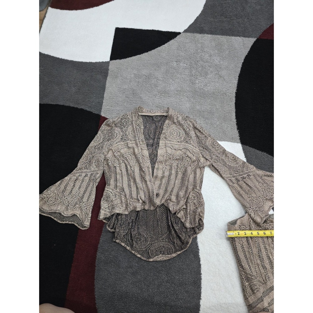 Damianou Womens 2-Piece Metallic Knit Dress & Cardigan Set Gold Black Size L - Picture 10 of 16